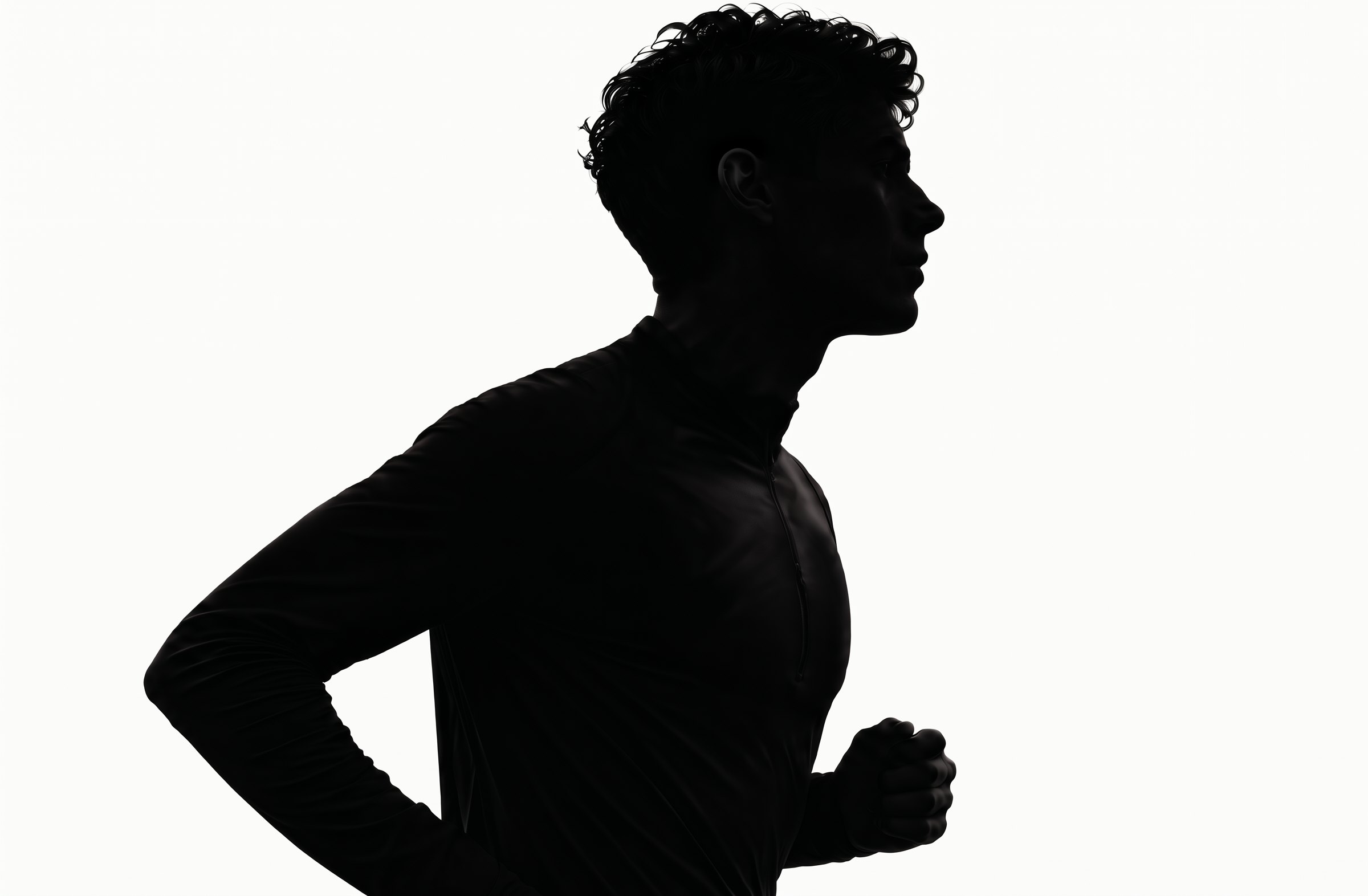 Black-and-white silhouette of a runner mid-stride